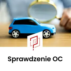 Chcesz wiedzieć, jak sprawdzić czy auto jest ubezpieczone? Na zdjęciu niebieski model samochodu pod lupą, symbolizujący weryfikację OC.